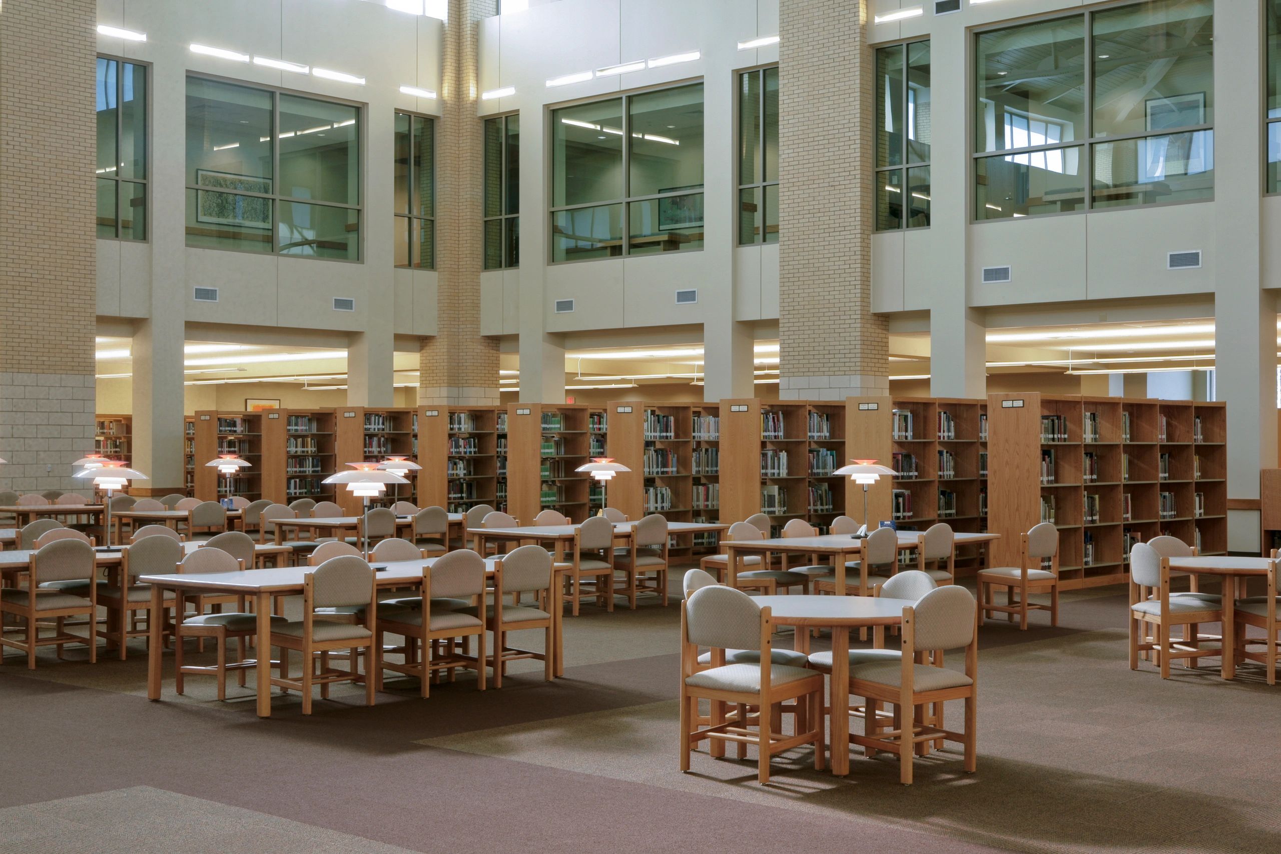 College library interior representing educational resources